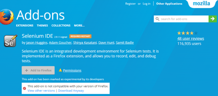 Selenium IDE add-on Firefox